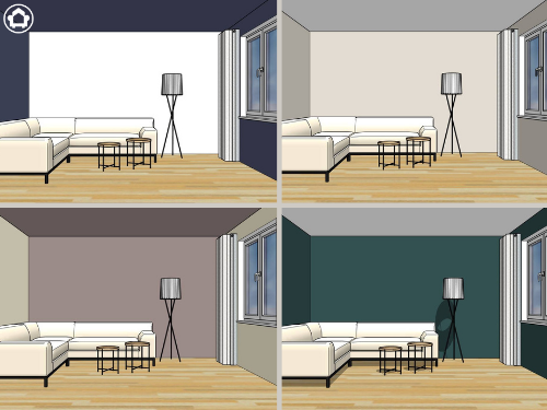 Räume, deren Raumproportionen durch Wandfarbe verändert und korrigiert werden